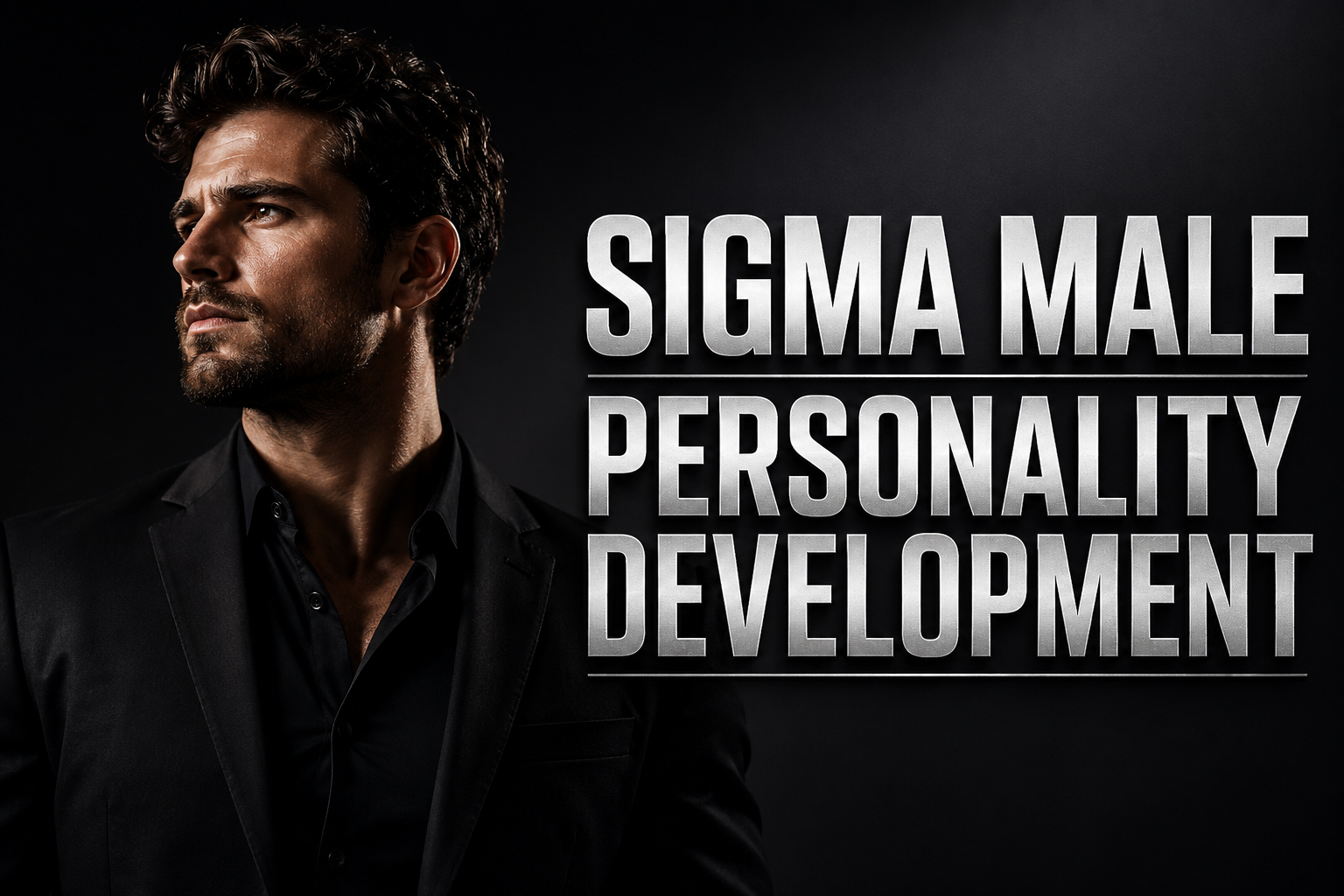 Promotional banner for an online Sigma Male Personality Development Diploma Course featuring a confident young man, highlighting personal growth, confidence building, leadership skills, mindset development, 60 lessons, 12 modules, case studies, assessments, online learning, and certification upon completion.