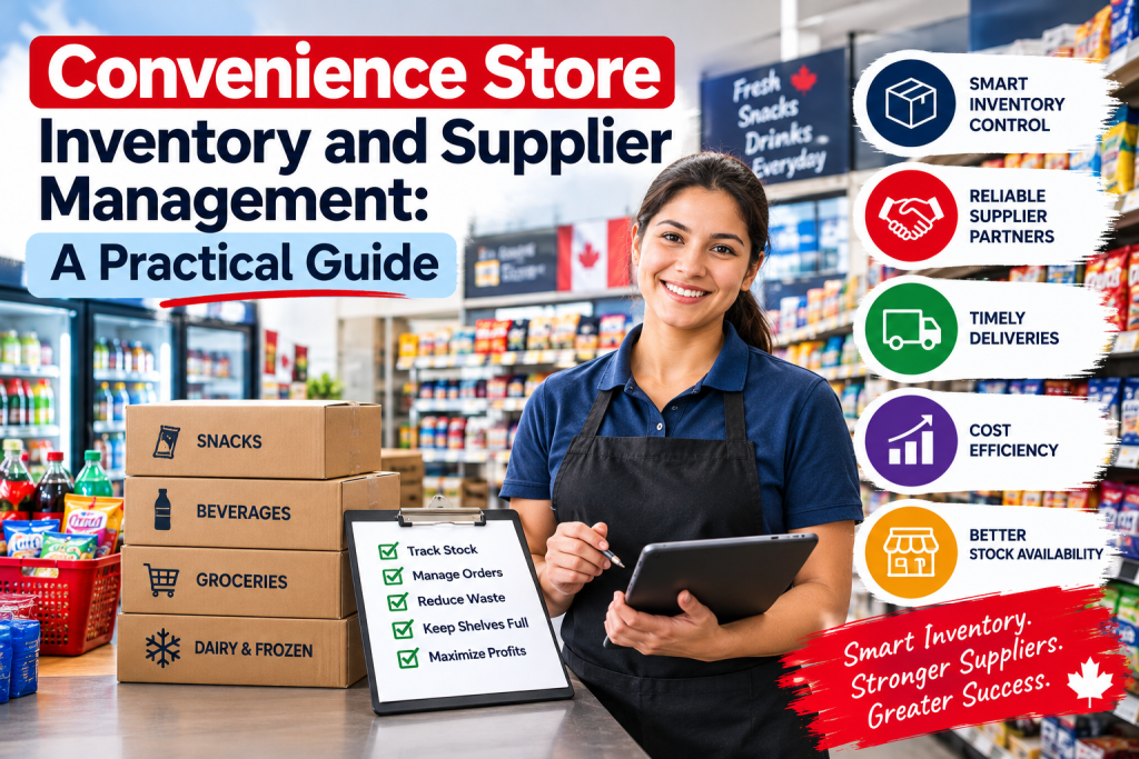 Convenience store inventory and supplier management guide covering stock control, supplier relationships, deliveries, cost efficiency, and product availability.
