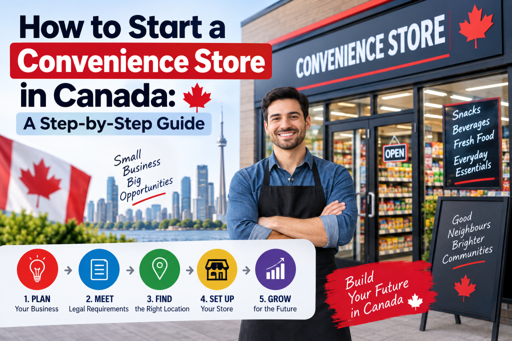 How to start a convenience store in Canada with a step-by-step guide covering business planning, legal requirements, location, store setup, and growth.